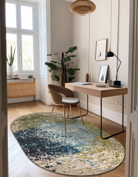 Blue 3' 3 x 5' 3 Estrella Oval Area Rug 100% Polypropylene Non-Shedding Stain Resistant Carpet Colorful Modern Abstract Design Easy Clean for Home Decor for Sale at Rug Engine