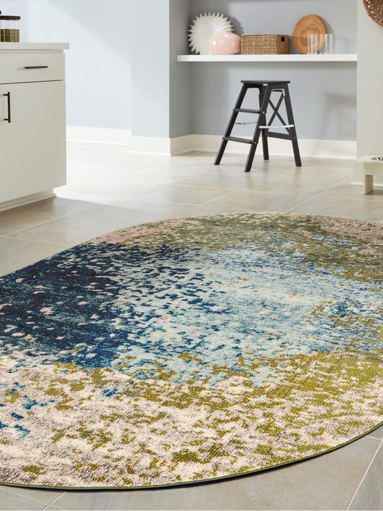 Blue 7' 11 x 10' Estrella Oval Area Rug 100% Polypropylene Non-Shedding Stain Resistant Carpet Colorful Modern Abstract Design Easy Clean for Home Decor for Sale at Rug Engine