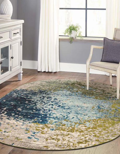 Blue 7' 11 x 10' Estrella Oval Area Rug 100% Polypropylene Non-Shedding Stain Resistant Carpet Colorful Modern Abstract Design Easy Clean for Home Decor for Sale at Rug Engine