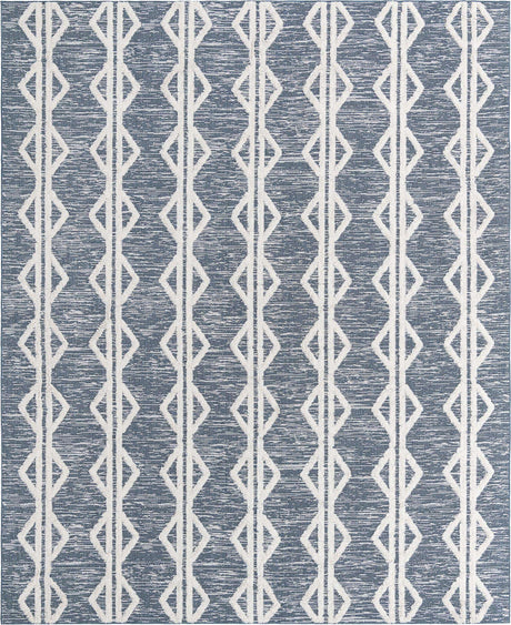 Navy Blue 9' 10 x 12' Sabrina Soto Casa Rectangle Area Rug 100% Cotton Geometric Pattern All Natural Material Eco Friendly Carpet for Sale at Rug Engine
