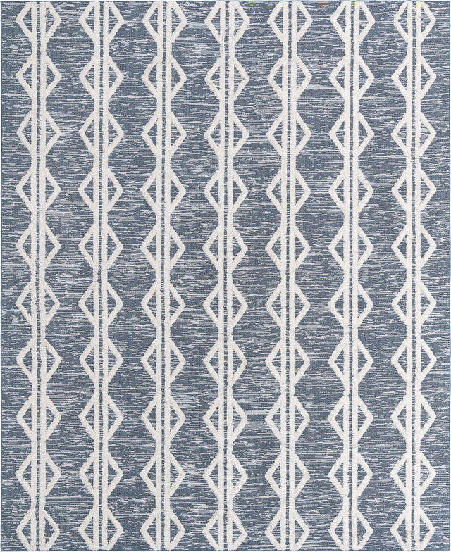 Navy Blue 9' 10 x 12' Sabrina Soto Casa Rectangle Area Rug 100% Cotton Geometric Pattern All Natural Material Eco Friendly Carpet for Sale at Rug Engine