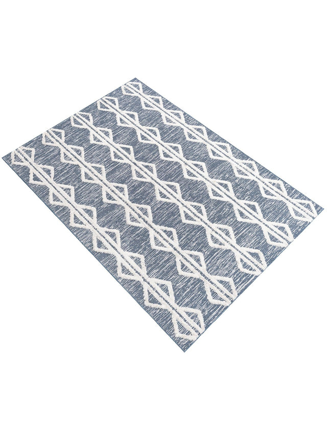Navy Blue 6' 7 x 9' Sabrina Soto Casa Rectangle Area Rug 100% Cotton Geometric Pattern All Natural Material Eco Friendly Carpet for Sale at Rug Engine