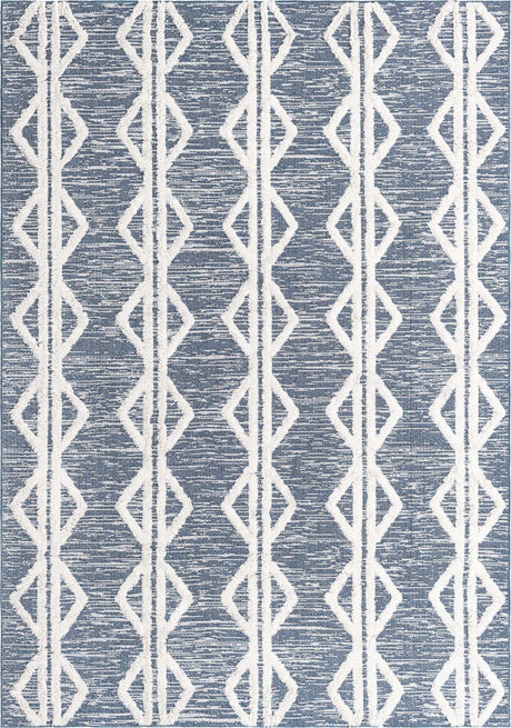 Navy Blue 6' 7 x 9' Sabrina Soto Casa Rectangle Area Rug 100% Cotton Geometric Pattern All Natural Material Eco Friendly Carpet for Sale at Rug Engine