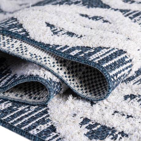 Navy Blue 5' 5 x 8' Sabrina Soto Casa Rectangle Area Rug 100% Cotton Geometric Pattern All Natural Material Eco Friendly Carpet for Sale at Rug Engine