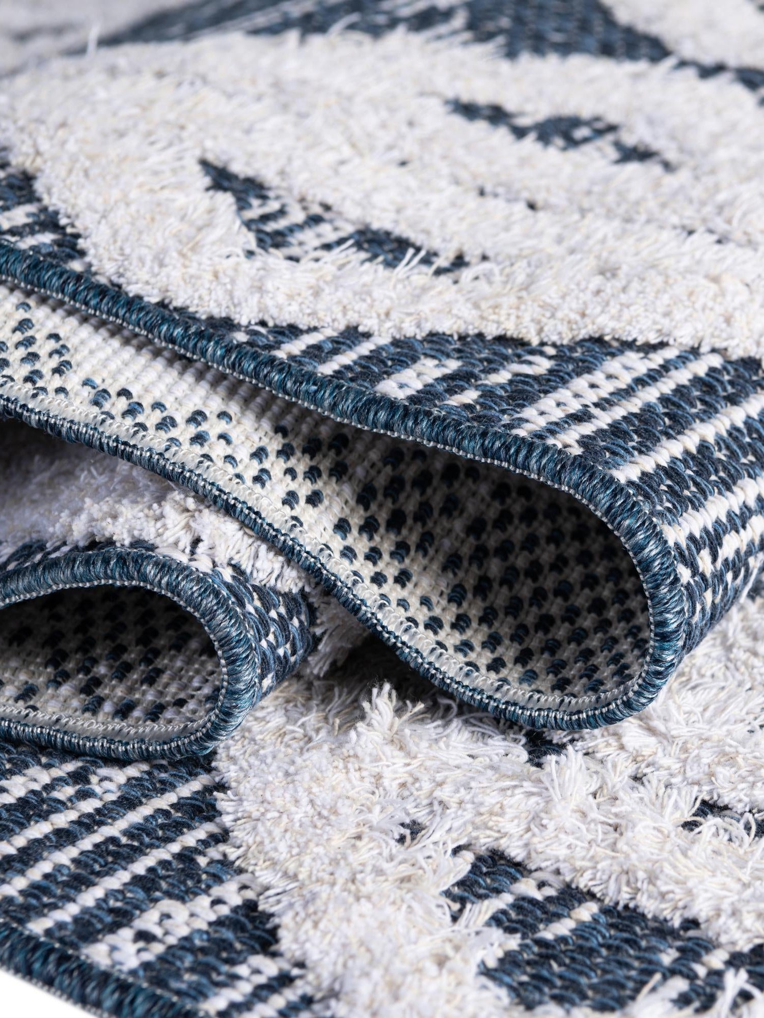 Navy Blue 9' 10 x 12' Sabrina Soto Casa Rectangle Area Rug 100% Cotton Geometric Pattern All Natural Material Eco Friendly Carpet for Sale at Rug Engine