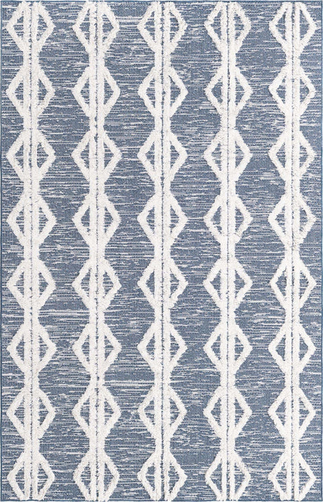 Navy Blue 5' 5 x 8' Sabrina Soto Casa Rectangle Area Rug 100% Cotton Geometric Pattern All Natural Material Eco Friendly Carpet for Sale at Rug Engine