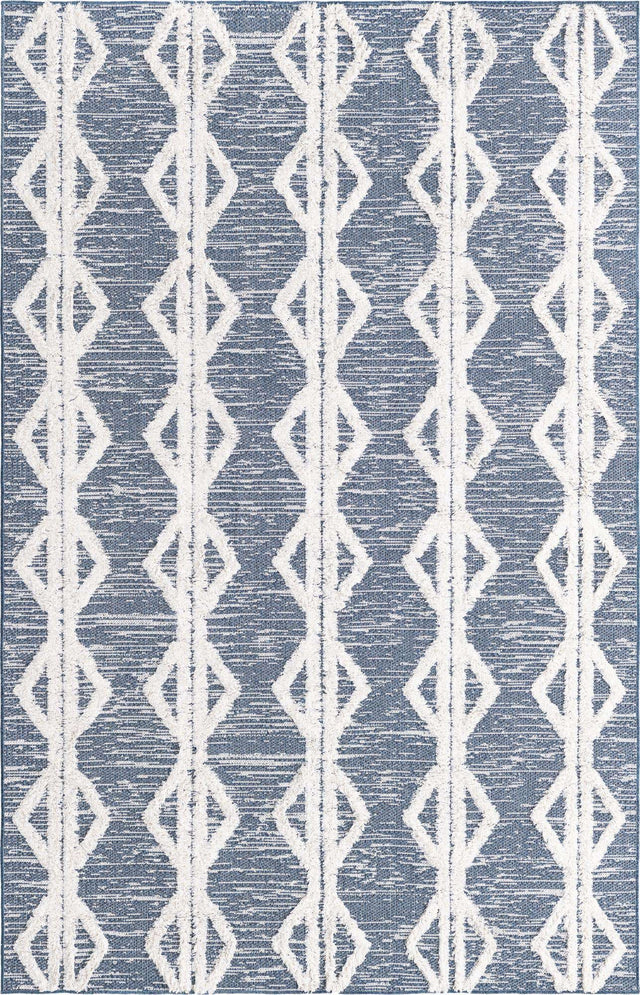 Navy Blue 5' 5 x 8' Sabrina Soto Casa Rectangle Area Rug 100% Cotton Geometric Pattern All Natural Material Eco Friendly Carpet for Sale at Rug Engine