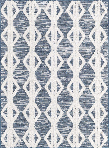 Navy Blue 4' 7 x 6' Sabrina Soto Casa Rectangle Area Rug 100% Cotton Geometric Pattern All Natural Material Eco Friendly Carpet for Sale at Rug Engine
