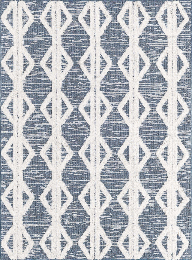 Navy Blue 4' 7 x 6' Sabrina Soto Casa Rectangle Area Rug 100% Cotton Geometric Pattern All Natural Material Eco Friendly Carpet for Sale at Rug Engine