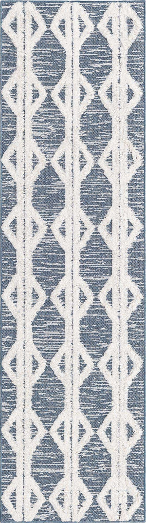 Navy Blue 2' 4 x 8' Sabrina Soto Casa Runner Area Rug 100% Cotton Geometric Pattern All Natural Material Eco Friendly Carpet for Sale at Rug Engine