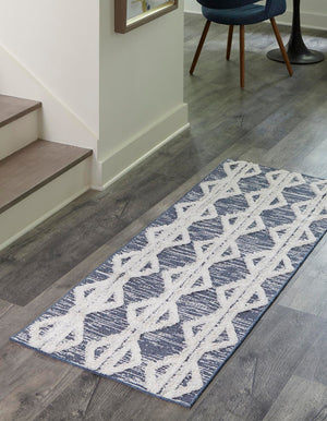Navy Blue 2' 4 x 8' Sabrina Soto Casa Runner Area Rug 100% Cotton Geometric Pattern All Natural Material Eco Friendly Carpet for Sale at Rug Engine