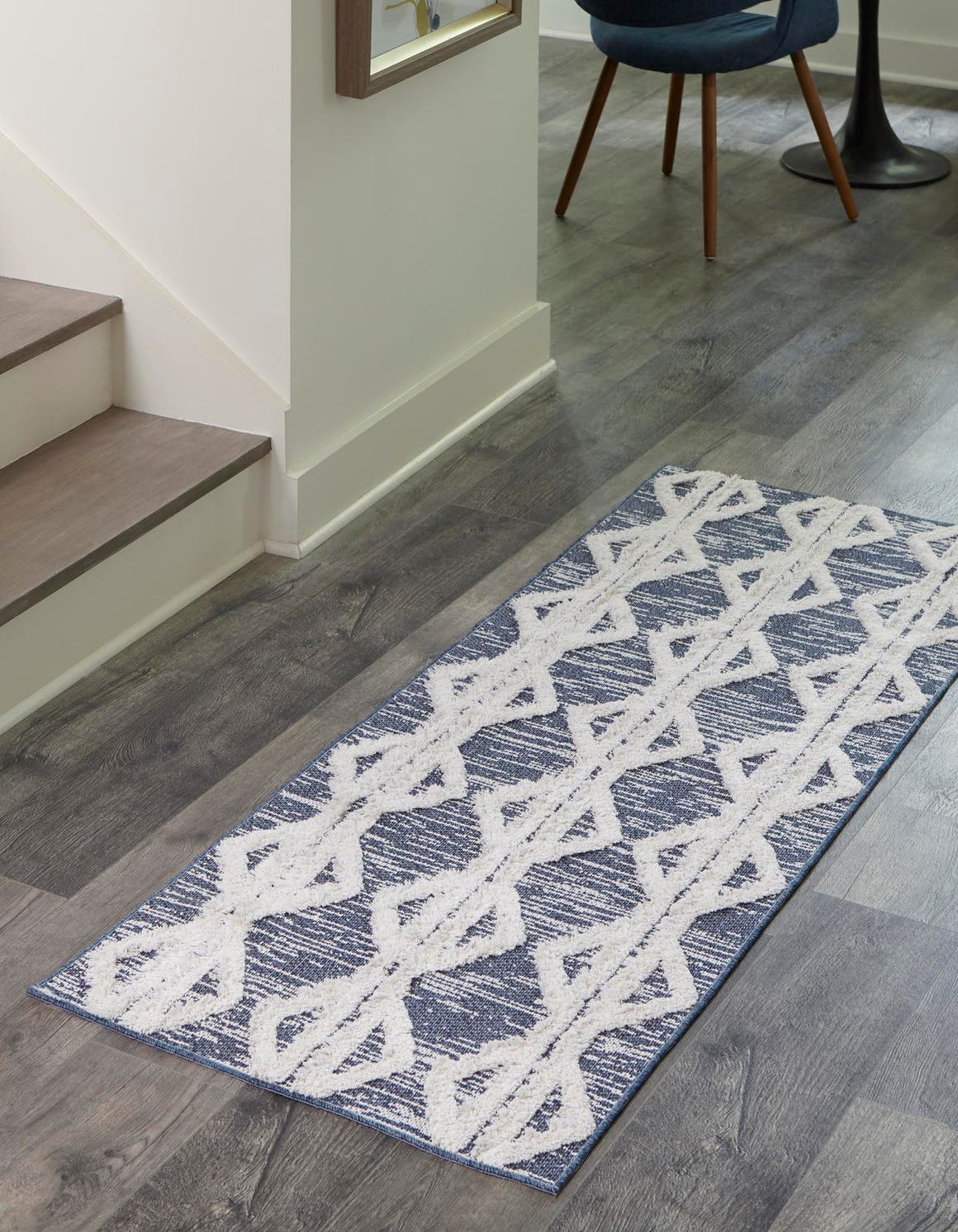 Navy Blue 2' 7 x 12' Sabrina Soto Casa Runner Area Rug 100% Cotton Geometric Pattern All Natural Material Eco Friendly Carpet for Sale at Rug Engine