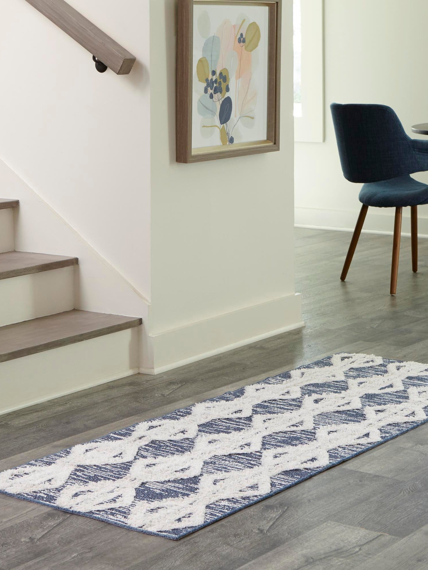 Navy Blue 2' 4 x 8' Sabrina Soto Casa Runner Area Rug 100% Cotton Geometric Pattern All Natural Material Eco Friendly Carpet for Sale at Rug Engine