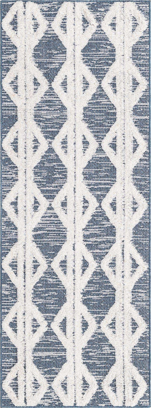 Navy Blue 2' 4 x 6' Sabrina Soto Casa Runner Area Rug 100% Cotton Geometric Pattern All Natural Material Eco Friendly Carpet for Sale at Rug Engine