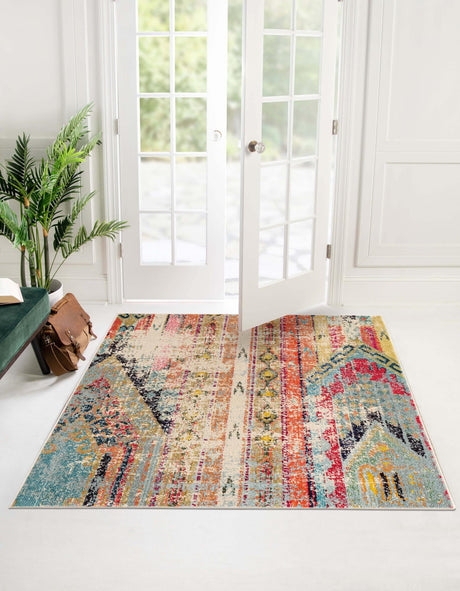 Multicolor 4' x 4' Sedona Square Area Rug Durable Long Lasting Carpet for Living Rooms, Kitchen, Bedrooms, Office Space, Dorms for Sale at Rug Engine