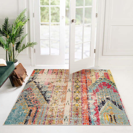 Multicolor 4' x 4' Sedona Square Area Rug Durable Long Lasting Carpet for Living Rooms, Kitchen, Bedrooms, Office Space, Dorms for Sale at Rug Engine