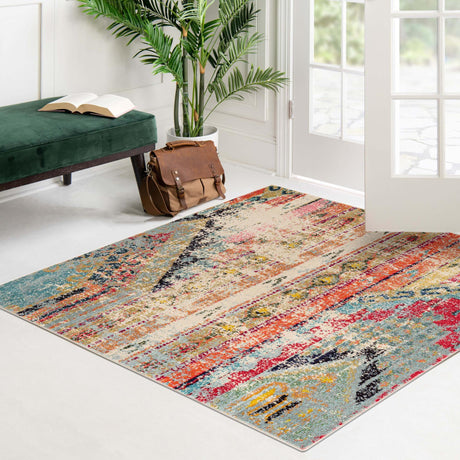 Multicolor 4' x 4' Sedona Square Area Rug Durable Long Lasting Carpet for Living Rooms, Kitchen, Bedrooms, Office Space, Dorms for Sale at Rug Engine