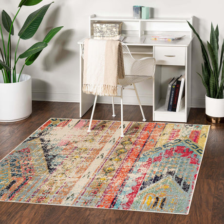Multicolor 4' x 4' Sedona Square Area Rug Durable Long Lasting Carpet for Living Rooms, Kitchen, Bedrooms, Office Space, Dorms for Sale at Rug Engine