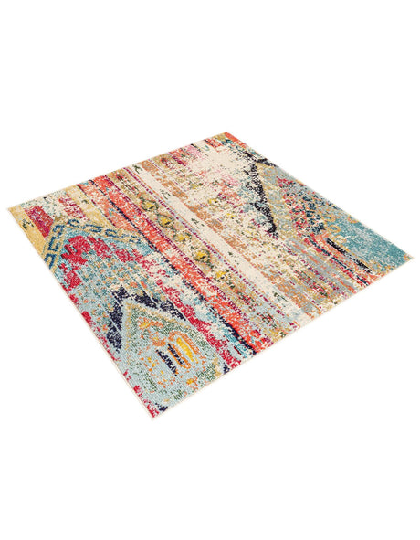 Multicolor 4' x 4' Sedona Square Area Rug Durable Long Lasting Carpet for Living Rooms, Kitchen, Bedrooms, Office Space, Dorms for Sale at Rug Engine