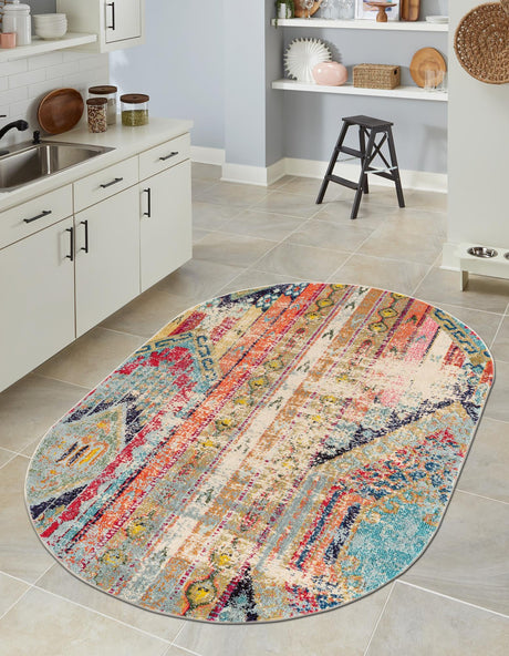 Multicolor 5' x 8' Sedona Oval Area Rug Durable Long Lasting Carpet for Living Rooms, Kitchen, Bedrooms, Office Space, Dorms for Sale at Rug Engine