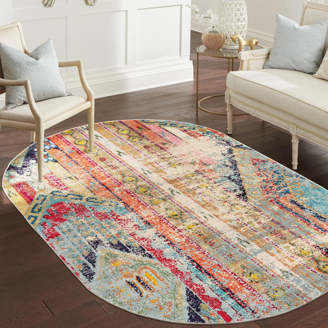 Multicolor 7' 11 x 10' Sedona Oval Area Rug Durable Long Lasting Carpet for Living Rooms, Kitchen, Bedrooms, Office Space, Dorms for Sale at Rug Engine
