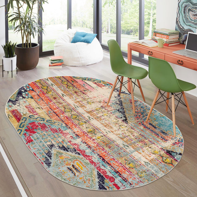 Multicolor 7' 11 x 10' Sedona Oval Area Rug Durable Long Lasting Carpet for Living Rooms, Kitchen, Bedrooms, Office Space, Dorms for Sale at Rug Engine