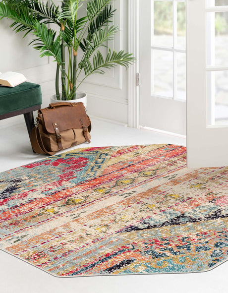 Multicolor 7' 11 x 7' 11 Sedona Octagon Area Rug Durable Long Lasting Carpet for Living Rooms, Kitchen, Bedrooms, Office Space, Dorms for Sale at Rug Engine