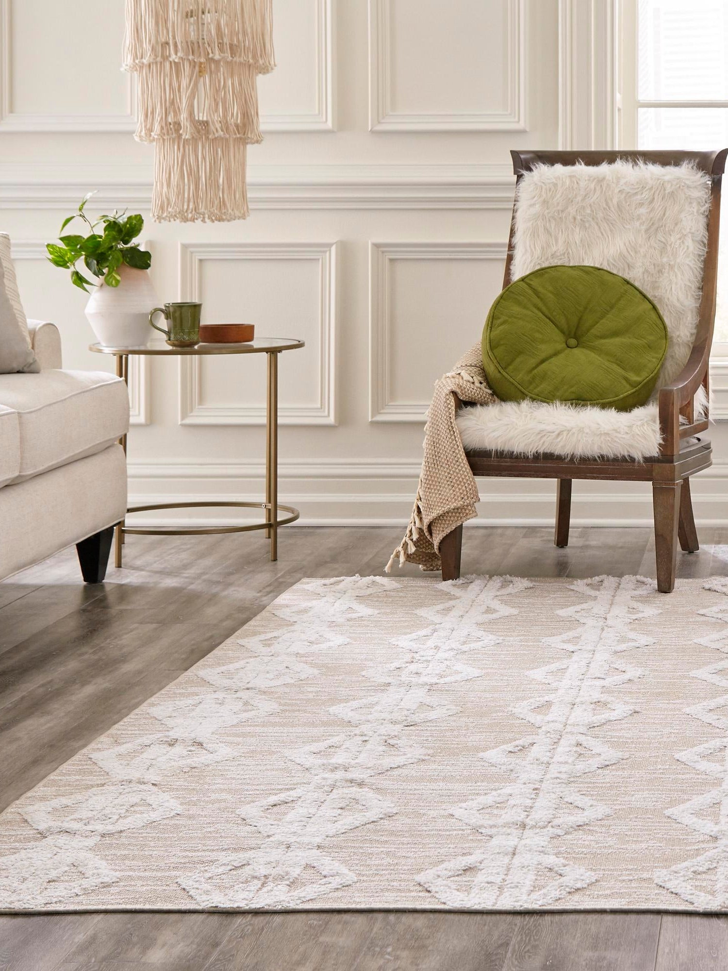 Beige 4' 5 x 6' Sabrina Soto Casa Rectangle Area Rug 100% Cotton Geometric Pattern All Natural Material Eco Friendly Carpet for Sale at Rug Engine
