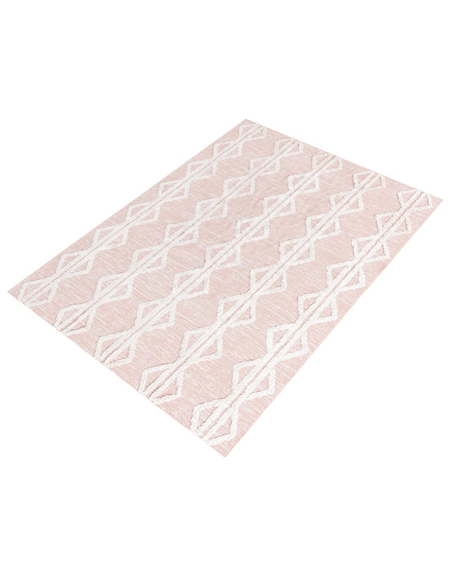 Pink 6' 4 x 9' Sabrina Soto Casa Rectangle Area Rug 100% Cotton Geometric Pattern All Natural Material Eco Friendly Carpet for Sale at Rug Engine
