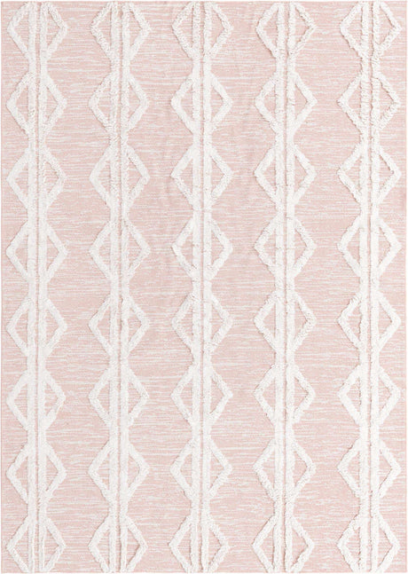 Pink 6' 4 x 9' Sabrina Soto Casa Rectangle Area Rug 100% Cotton Geometric Pattern All Natural Material Eco Friendly Carpet for Sale at Rug Engine
