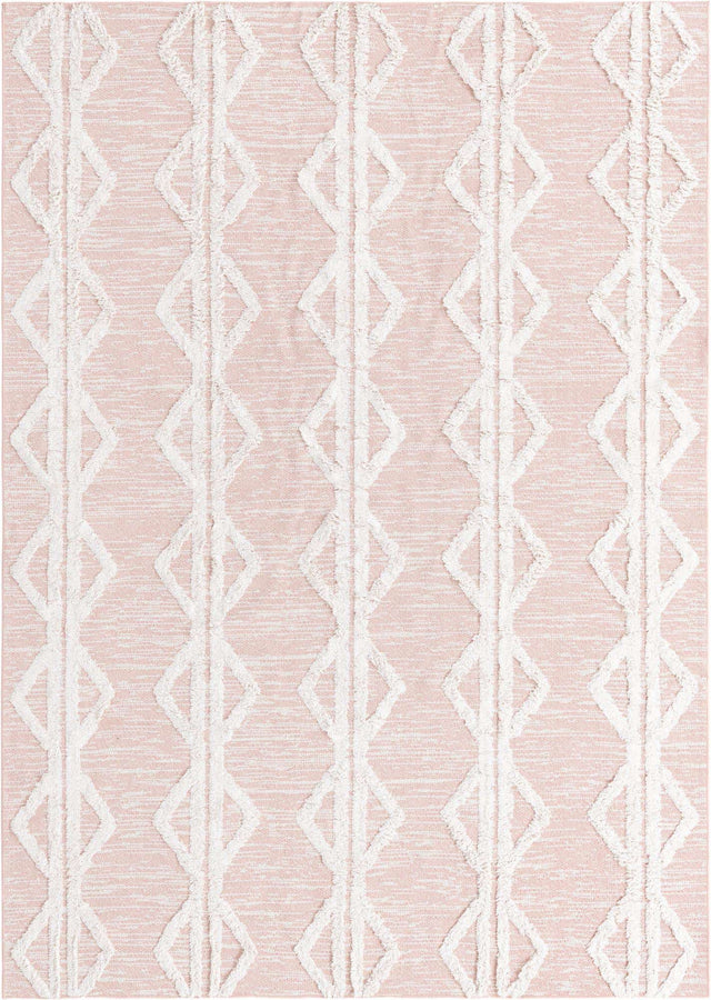 Pink 6' 4 x 9' Sabrina Soto Casa Rectangle Area Rug 100% Cotton Geometric Pattern All Natural Material Eco Friendly Carpet for Sale at Rug Engine