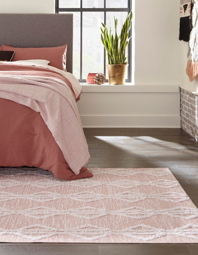 Pink 2' 3 x 3' Sabrina Soto Casa Rectangle Area Rug 100% Cotton Geometric Pattern All Natural Material Eco Friendly Carpet for Sale at Rug Engine