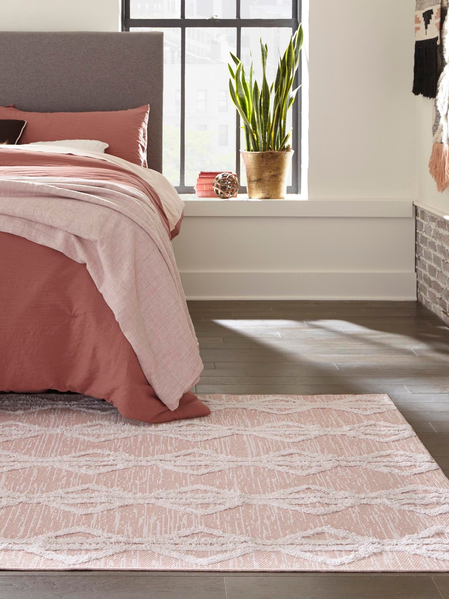 Pink 9' 10 x 12' Sabrina Soto Casa Rectangle Area Rug 100% Cotton Geometric Pattern All Natural Material Eco Friendly Carpet for Sale at Rug Engine