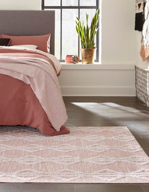 Pink 6' 4 x 9' Sabrina Soto Casa Rectangle Area Rug 100% Cotton Geometric Pattern All Natural Material Eco Friendly Carpet for Sale at Rug Engine