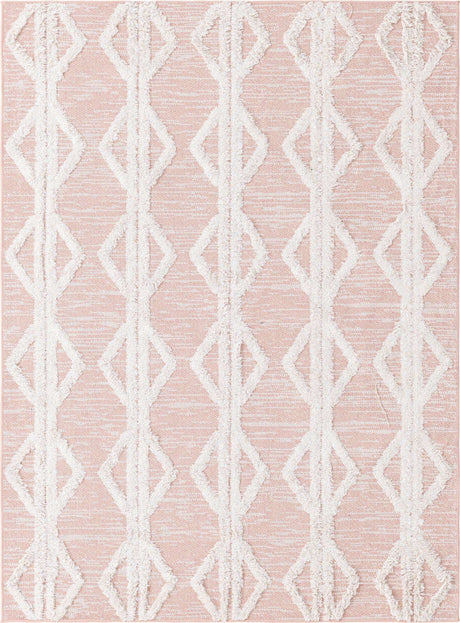 Pink 4' 5 x 6' Sabrina Soto Casa Rectangle Area Rug 100% Cotton Geometric Pattern All Natural Material Eco Friendly Carpet for Sale at Rug Engine