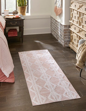 Pink 2' 3 x 8' Sabrina Soto Casa Runner Area Rug 100% Cotton Geometric Pattern All Natural Material Eco Friendly Carpet for Sale at Rug Engine