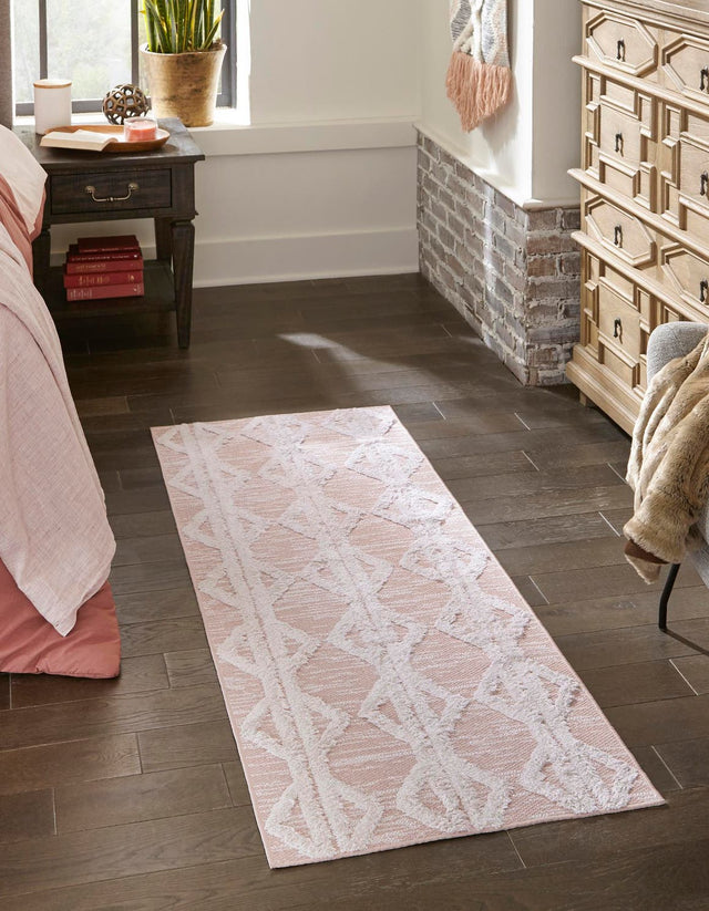 Pink 2' 3 x 8' Sabrina Soto Casa Runner Area Rug 100% Cotton Geometric Pattern All Natural Material Eco Friendly Carpet for Sale at Rug Engine