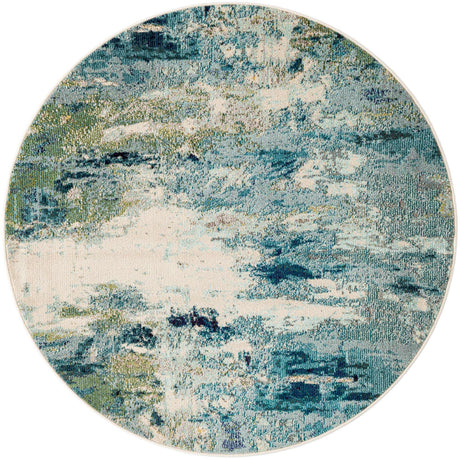 Light Blue 5' x 5' Chromatic Round Area Rug 100% Polypropylene With Cotton Backing Abstract Modern Colorful Carpet Mat for Home Decor & Interior Design for Sale at Rug Engine