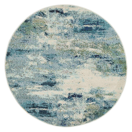 Light Blue 3' 3 x 3' 3 Chromatic Round Area Rug 100% Polypropylene With Cotton Backing Abstract Modern Colorful Carpet Mat for Home Decor & Interior Design for Sale at Rug Engine