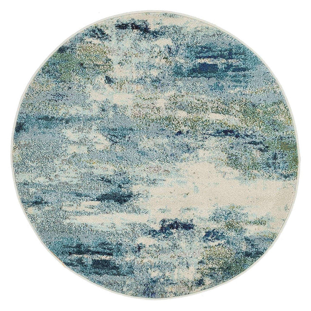 Light Blue 3' 3 x 3' 3 Chromatic Round Area Rug 100% Polypropylene With Cotton Backing Abstract Modern Colorful Carpet Mat for Home Decor & Interior Design for Sale at Rug Engine