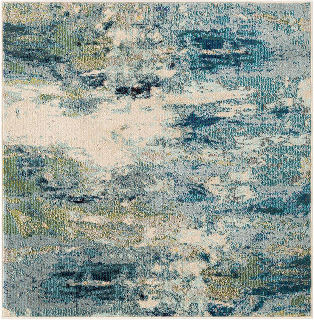 Light Blue 4' x 4' Chromatic Square Area Rug 100% Polypropylene With Cotton Backing Abstract Modern Colorful Carpet Mat for Home Decor & Interior Design for Sale at Rug Engine