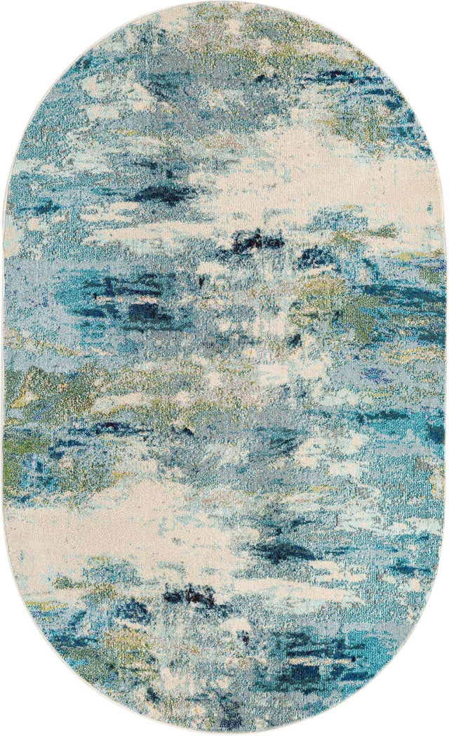 Light Blue 5' x 8' Chromatic Oval Area Rug 100% Polypropylene With Cotton Backing Abstract Modern Colorful Carpet Mat for Home Decor & Interior Design for Sale at Rug Engine