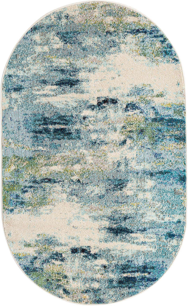 Light Blue 3' 3 x 5' 3 Chromatic Oval Area Rug 100% Polypropylene With Cotton Backing Abstract Modern Colorful Carpet Mat for Home Decor & Interior Design for Sale at Rug Engine