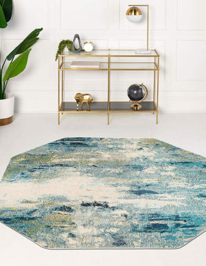 Light Blue 7' 11 x 7' 11 Chromatic Octagon Area Rug 100% Polypropylene With Cotton Backing Abstract Modern Colorful Carpet Mat for Home Decor & Interior Design for Sale at Rug Engine