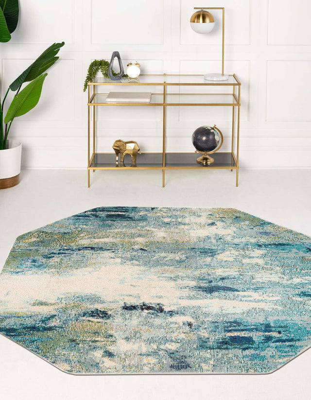 Light Blue 5' x 5' Chromatic Octagon Area Rug 100% Polypropylene With Cotton Backing Abstract Modern Colorful Carpet Mat for Home Decor & Interior Design for Sale at Rug Engine