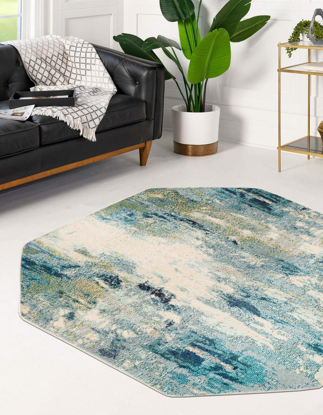 Light Blue 7' 11 x 7' 11 Chromatic Octagon Area Rug 100% Polypropylene With Cotton Backing Abstract Modern Colorful Carpet Mat for Home Decor & Interior Design for Sale at Rug Engine