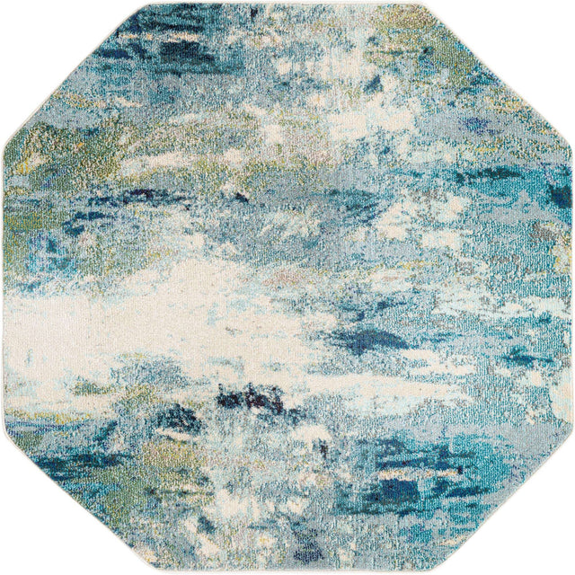 Light Blue 5' x 5' Chromatic Octagon Area Rug 100% Polypropylene With Cotton Backing Abstract Modern Colorful Carpet Mat for Home Decor & Interior Design for Sale at Rug Engine