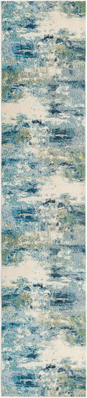 Light Blue 2' 7 x 12' Chromatic Runner Area Rug 100% Polypropylene With Cotton Backing Abstract Modern Colorful Carpet Mat for Home Decor & Interior Design for Sale at Rug Engine