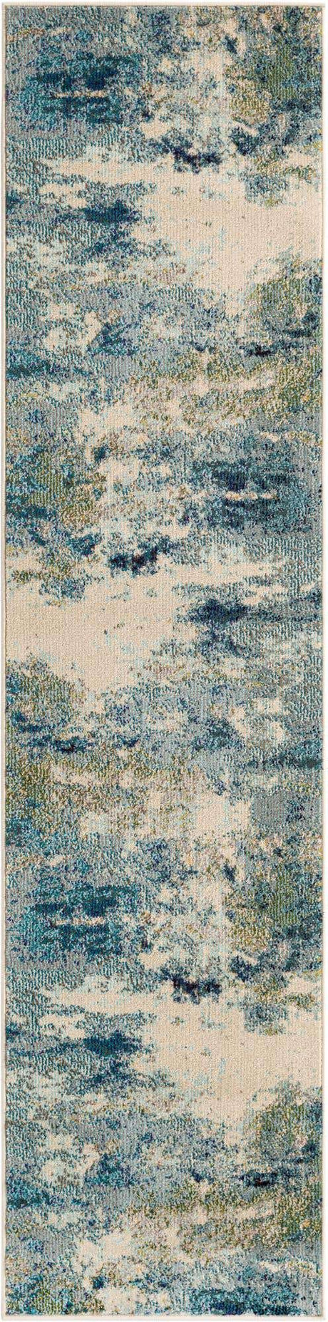 Light Blue 2' x 8' Chromatic Runner Area Rug 100% Polypropylene With Cotton Backing Abstract Modern Colorful Carpet Mat for Home Decor & Interior Design for Sale at Rug Engine