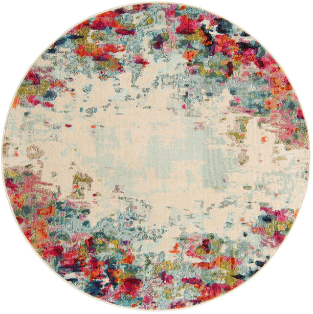 Multicolor 5' x 5' Chromatic Round Area Rug 100% Polypropylene With Cotton Backing Abstract Modern Colorful Carpet Mat for Home Decor & Interior Design for Sale at Rug Engine